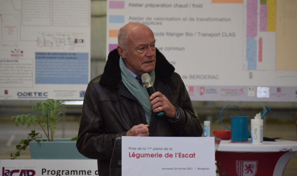 Alain Rousset, le président de la Région Nouvelle-Aquitaine a assisté à la pose de la première pierre de la Légumerie de l'Escat à Bergerac