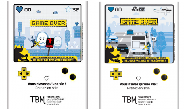 Visuels de la campagne de prévention face aux accidents sur le réseau TBM, Ne jouez pas avec votre sécurité