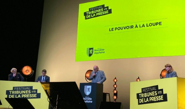 Jean-Claude Mailly, Manuel Valls, Didier Pourquery, animateur de la table ronde et Perrine Simon-Nahum