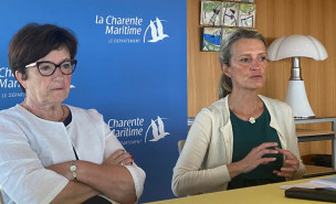Sylvie Marcilly aux côtés de Catherine Desprez, maire de Surgères et première vice-présidente du Conseil départemental de Charente-Maritime