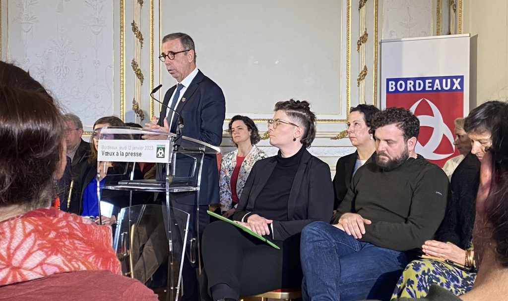Pierre Hurmic, LE maire de Bordeaux, lors de la présentation de ses voeux à la presse.