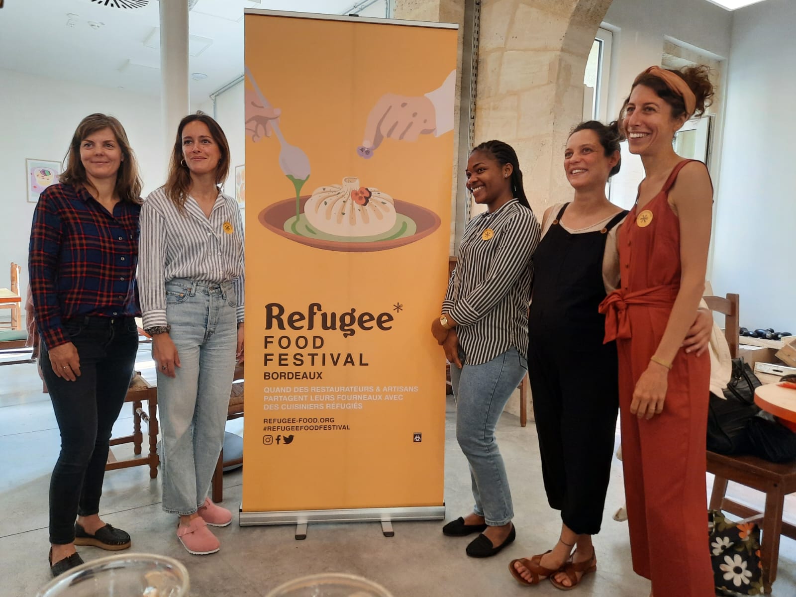 Lancement du Refugee Food Festival édition 2023 aux côtés de Caroll-Ann Cadoux et Coline Deslians coordinatrices du festival, d'une cheffe réfugiée et de deux restauratrices.