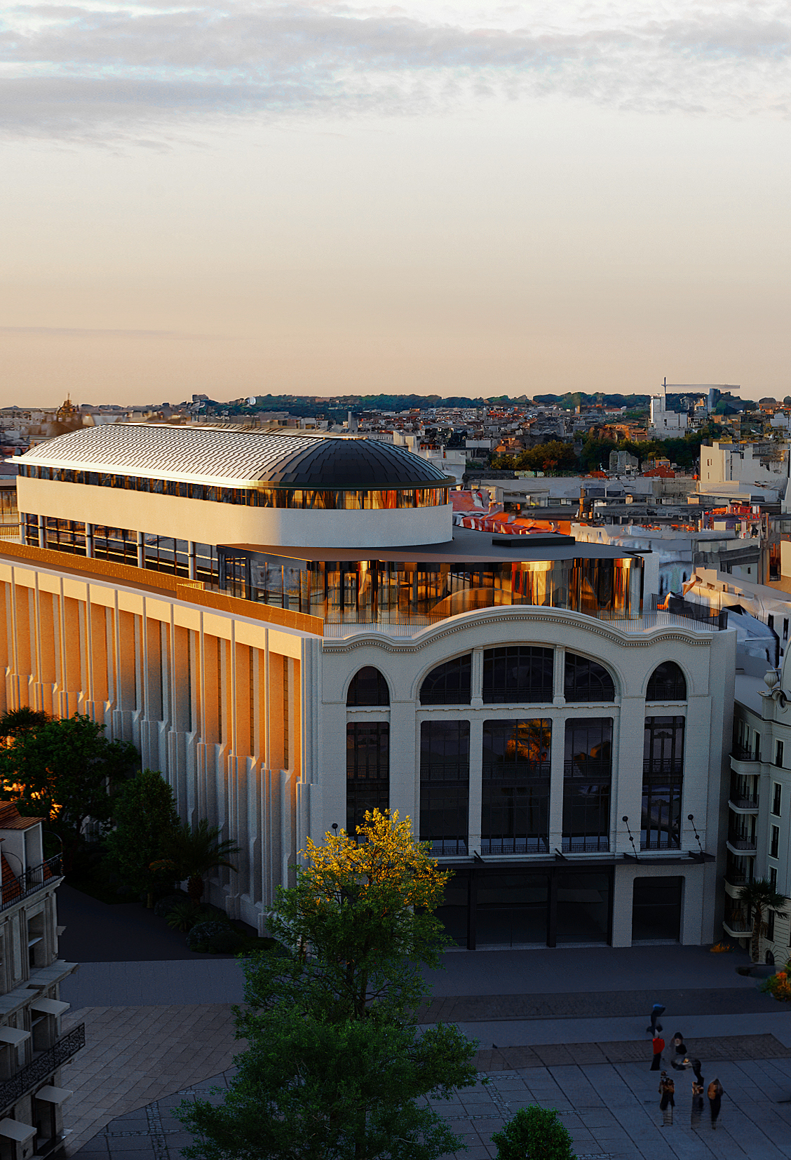 Le futur immeuble  rénové du bâtiment des Galeries Lafayette à Pau avec sa coupole - image de synthèse