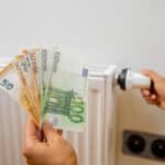 person holding euro banknotes near heater at home