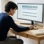 Une personne remplissant sa déclaration d'impôts 2026 en ligne devant un ordinateur.