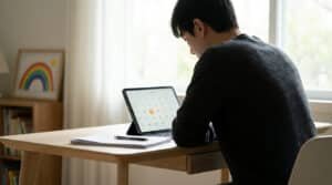 Un homme consulte un calendrier sur sa tablette pour planifier ses démarches administratives liées à sa retraite.