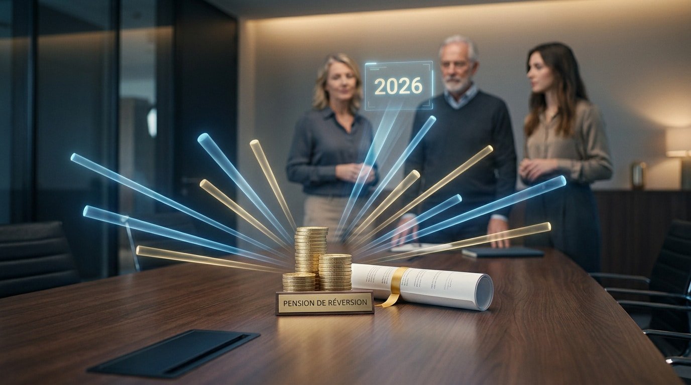 Trois personnes observent une projection holographique au-dessus de piles de pièces sur une table de conférence.