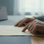 Mains d'une personne âgée pointant un graphique en baisse devant un calendrier 2027.
