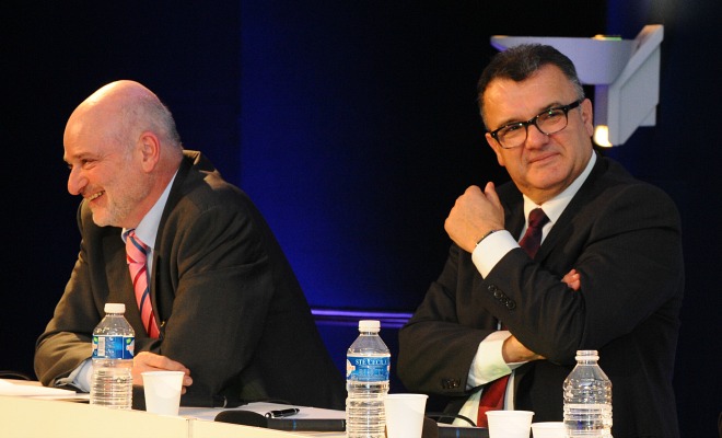 Michel Prugue, Président du Groupe Coopératif Maïsadour (à droite) et Thierry Zurcher, son Directeur Général (à gauche)