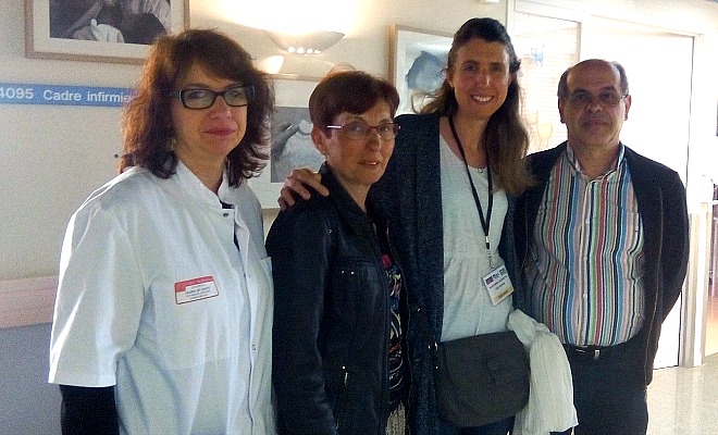 Les trois cadres de santé de l'unité de néonatologie successives: Christelle Le Comte, Roseline Roux, Anne Dumas Laussinotte et le Dr Jean Sarlangue, responsable de l'unité