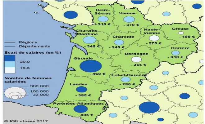 Carte sur les disparités salariales en Nouvelle-Aquitaine