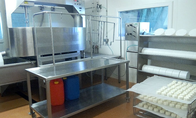 Salle de fabrication de la fromagerie de Virginie Oyhenart et ses crottins de brebis frais