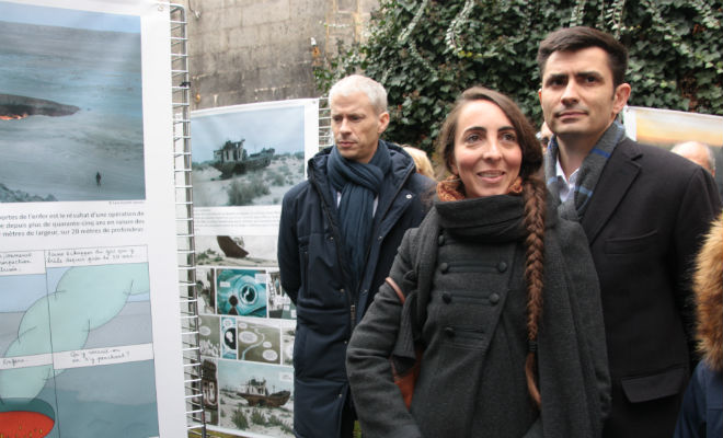 Franck Riester, Lara Scarlett Gervais et le maire d'Angoulême Xavier Bonnefont