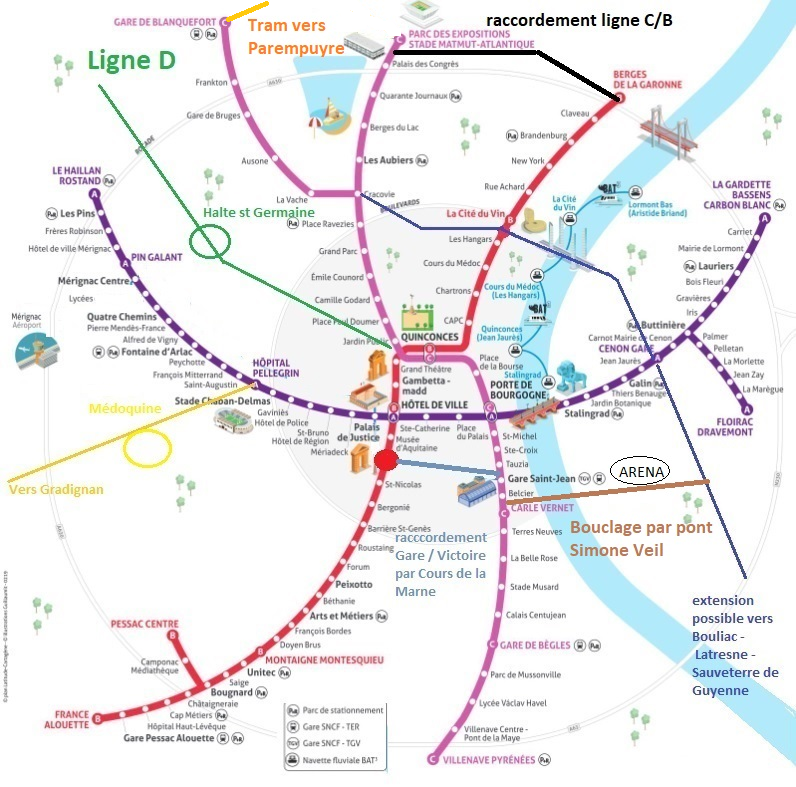 Le plan du réseau Tram avec les projets de modification de la FNAUT