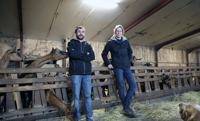 Romain Le Dret et Marie Ristor ont repris la ferme de la Martinière au 1er janvier 2019. Ils s'occupent d'un élevage de 220 chèvres.
