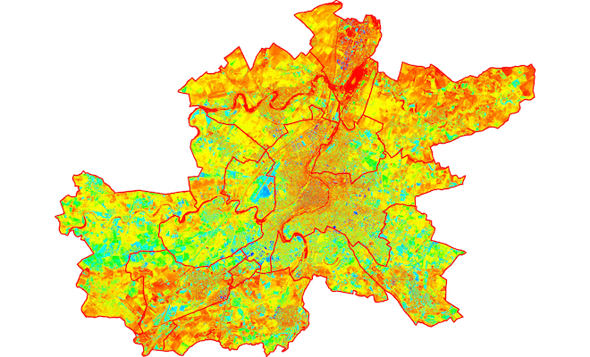Précédent relevé chromatique issu de la thermographie aérienne réalisée sur les 13 communes qui formaient Grand Poitiers en février 2016