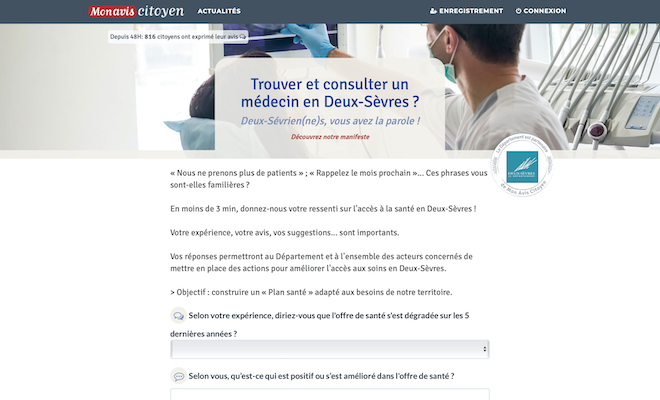 Capture d'écran du questionnaire en ligne sur monaviscitoyen.fr